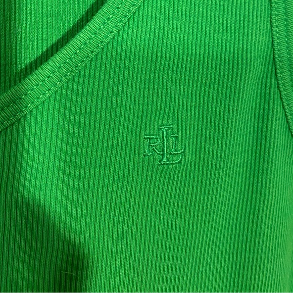Y2K Lauren Ralph Lauren Embroidered Logo Ribbed Knit Tank Top Vintage Green LG - Picture 3 of 5